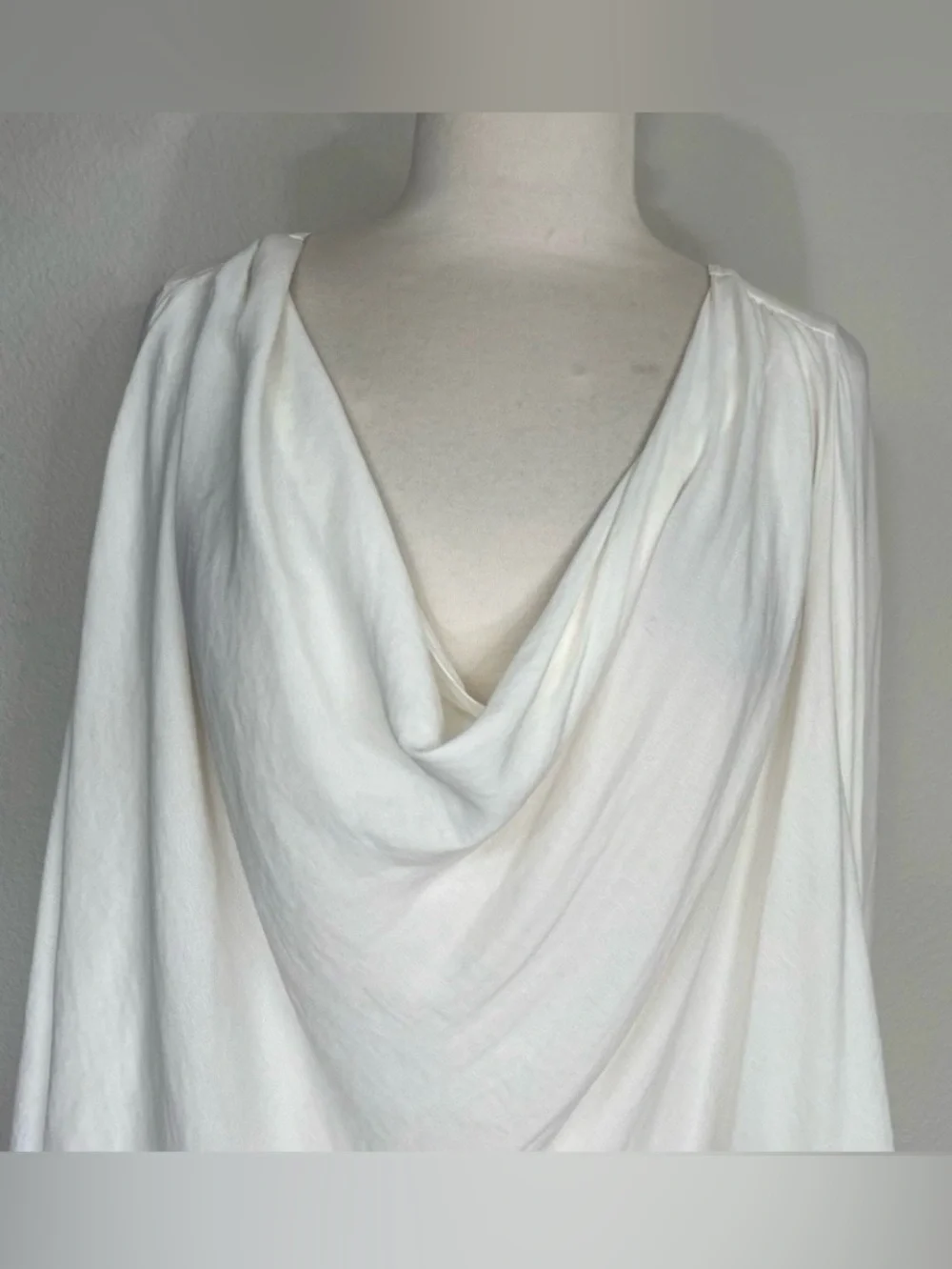 Free People Women White Drappy Peasant Sleeve Oversize Blouse Size Large Coastal